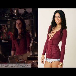 Blue life material girl lace up top